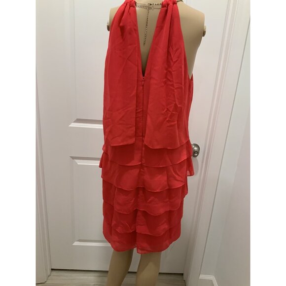 Laundry By Shelli Segal Dress Size 12 Chain Adj Halter Orange Party Cruise - Picture 3 of 9